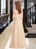 Undine A-Line Off-the-Shoulder Floor-Length Chiffon Junior Bridesmaid Dress With Cascading Ruffles STAP0013419