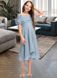 Aubrie A-Line Off-the-Shoulder Asymmetrical Chiffon Junior Bridesmaid Dress With Cascading Ruffles STAP0013420