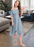 Aubrie A-Line Off-the-Shoulder Asymmetrical Chiffon Junior Bridesmaid Dress With Cascading Ruffles STAP0013420