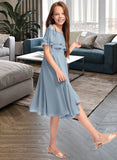 Aubrie A-Line Off-the-Shoulder Asymmetrical Chiffon Junior Bridesmaid Dress With Cascading Ruffles STAP0013420