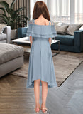 Aubrie A-Line Off-the-Shoulder Asymmetrical Chiffon Junior Bridesmaid Dress With Cascading Ruffles STAP0013420