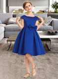 Janelle A-Line Scoop Neck Knee-Length Satin Junior Bridesmaid Dress With Lace Bow(s) STAP0013422