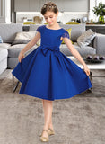 Janelle A-Line Scoop Neck Knee-Length Satin Junior Bridesmaid Dress With Lace Bow(s) STAP0013422