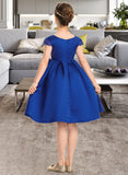 Janelle A-Line Scoop Neck Knee-Length Satin Junior Bridesmaid Dress With Lace Bow(s) STAP0013422