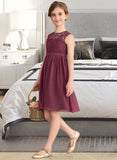 Aimee A-LineScoopNeckKnee-LengthChiffonLaceJuniorBridesmaidDress#165020 STAP0013423