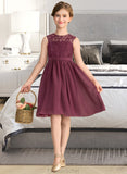 Aimee A-LineScoopNeckKnee-LengthChiffonLaceJuniorBridesmaidDress#165020 STAP0013423