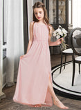 Cynthia A-Line Scoop Neck Floor-Length Chiffon Junior Bridesmaid Dress With Ruffle Split Front STAP0013425