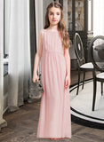 Cynthia A-Line Scoop Neck Floor-Length Chiffon Junior Bridesmaid Dress With Ruffle Split Front STAP0013425