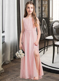 Cynthia A-Line Scoop Neck Floor-Length Chiffon Junior Bridesmaid Dress With Ruffle Split Front STAP0013425