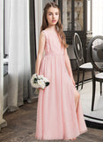 Cynthia A-Line Scoop Neck Floor-Length Chiffon Junior Bridesmaid Dress With Ruffle Split Front STAP0013425