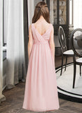 Cynthia A-Line Scoop Neck Floor-Length Chiffon Junior Bridesmaid Dress With Ruffle Split Front STAP0013425