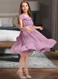 Frida A-Line Scoop Neck Knee-Length Chiffon Junior Bridesmaid Dress With Bow(s) Cascading Ruffles STAP0013426