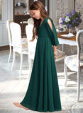 Jaqueline A-Line V-neck Floor-Length Chiffon Junior Bridesmaid Dress With Ruffles STAP0013427