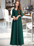 Jaqueline A-Line V-neck Floor-Length Chiffon Junior Bridesmaid Dress With Ruffles STAP0013427