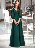 Jaqueline A-Line V-neck Floor-Length Chiffon Junior Bridesmaid Dress With Ruffles STAP0013427