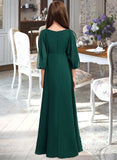 Jaqueline A-Line V-neck Floor-Length Chiffon Junior Bridesmaid Dress With Ruffles STAP0013427