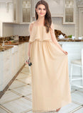 Desiree A-Line Square Neckline Floor-Length Chiffon Junior Bridesmaid Dress With Bow(s) Cascading Ruffles STAP0013428