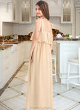 Desiree A-Line Square Neckline Floor-Length Chiffon Junior Bridesmaid Dress With Bow(s) Cascading Ruffles STAP0013428