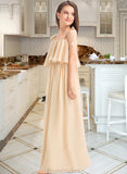 Desiree A-Line Square Neckline Floor-Length Chiffon Junior Bridesmaid Dress With Bow(s) Cascading Ruffles STAP0013428