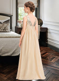 Chaya A-Line V-neck Floor-Length Chiffon Sequined Junior Bridesmaid Dress With Ruffle STAP0013430