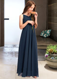 Adeline A-Line V-neck Floor-Length Chiffon Junior Bridesmaid Dress With Bow(s) STAP0013432