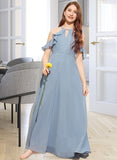 Itzel A-Line Scoop Neck Floor-Length Chiffon Junior Bridesmaid Dress With Bow(s) Cascading Ruffles STAP0013433