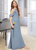 Itzel A-Line Scoop Neck Floor-Length Chiffon Junior Bridesmaid Dress With Bow(s) Cascading Ruffles STAP0013433