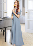 Itzel A-Line Scoop Neck Floor-Length Chiffon Junior Bridesmaid Dress With Bow(s) Cascading Ruffles STAP0013433