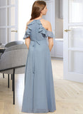 Itzel A-Line Scoop Neck Floor-Length Chiffon Junior Bridesmaid Dress With Bow(s) Cascading Ruffles STAP0013433