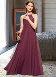 Katherine A-Line Square Neckline Floor-Length Chiffon Lace Junior Bridesmaid Dress STAP0013434