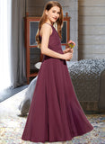 Katherine A-Line Square Neckline Floor-Length Chiffon Lace Junior Bridesmaid Dress STAP0013434