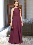 Katherine A-Line Square Neckline Floor-Length Chiffon Lace Junior Bridesmaid Dress STAP0013434