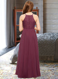 Katherine A-Line Square Neckline Floor-Length Chiffon Lace Junior Bridesmaid Dress STAP0013434