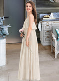 Harley A-Line V-neck Floor-Length Chiffon Junior Bridesmaid Dress STAP0013435