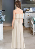 Harley A-Line V-neck Floor-Length Chiffon Junior Bridesmaid Dress STAP0013435