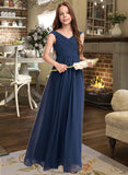 Gretchen A-Line Off-the-Shoulder Floor-Length Chiffon Junior Bridesmaid Dress With Ruffles STAP0013436