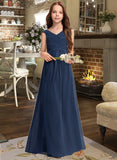 Gretchen A-Line Off-the-Shoulder Floor-Length Chiffon Junior Bridesmaid Dress With Ruffles STAP0013436