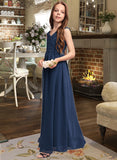 Gretchen A-Line Off-the-Shoulder Floor-Length Chiffon Junior Bridesmaid Dress With Ruffles STAP0013436