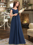 Gretchen A-Line Off-the-Shoulder Floor-Length Chiffon Junior Bridesmaid Dress With Ruffles STAP0013436