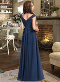 Gretchen A-Line Off-the-Shoulder Floor-Length Chiffon Junior Bridesmaid Dress With Ruffles STAP0013436