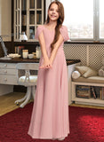 Shania A-Line V-neck Floor-Length Chiffon Junior Bridesmaid Dress With Ruffle STAP0013437