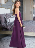 Sandra A-Line Square Neckline Floor-Length Chiffon Lace Junior Bridesmaid Dress With Bow(s) STAP0013438