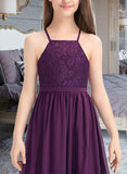 Sandra A-Line Square Neckline Floor-Length Chiffon Lace Junior Bridesmaid Dress With Bow(s) STAP0013438