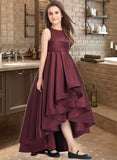 Corinne A-Line Scoop Neck Asymmetrical Satin Junior Bridesmaid Dress With Ruffle STAP0013439