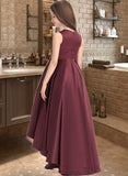 Corinne A-Line Scoop Neck Asymmetrical Satin Junior Bridesmaid Dress With Ruffle STAP0013439