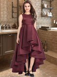 Corinne A-Line Scoop Neck Asymmetrical Satin Junior Bridesmaid Dress With Ruffle STAP0013439