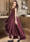 Corinne A-Line Scoop Neck Asymmetrical Satin Junior Bridesmaid Dress With Ruffle STAP0013439