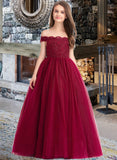 Alena Ball-Gown/Princess Off-the-Shoulder Floor-Length Tulle Lace Junior Bridesmaid Dress With Beading Sequins STAP0013440