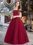 Alena Ball-Gown/Princess Off-the-Shoulder Floor-Length Tulle Lace Junior Bridesmaid Dress With Beading Sequins STAP0013440