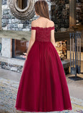 Alena Ball-Gown/Princess Off-the-Shoulder Floor-Length Tulle Lace Junior Bridesmaid Dress With Beading Sequins STAP0013440